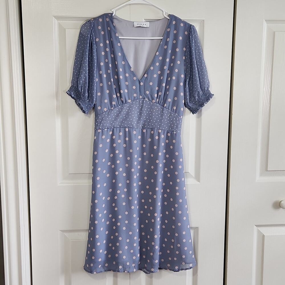 Vintage Gilli Womens Blue Pink Polka-Dot Dress Size SM Girlhood Fairy Preppy